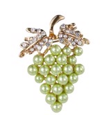Broche - vindrueklase med perler, grøn